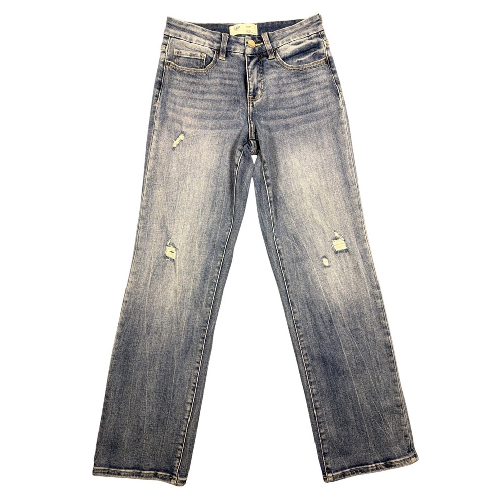 BKE Andi Slim Fit‎ Mid Rise Classic Straight Leg Distressed Jeans Blue 25x32